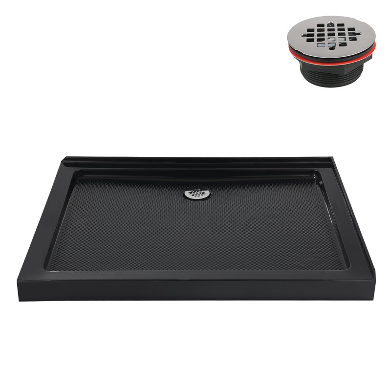 Streamline 42 in. x 34 in. Corner Acrylic Shower Base in Glossy Black with Left Drain, Drain Included, Left