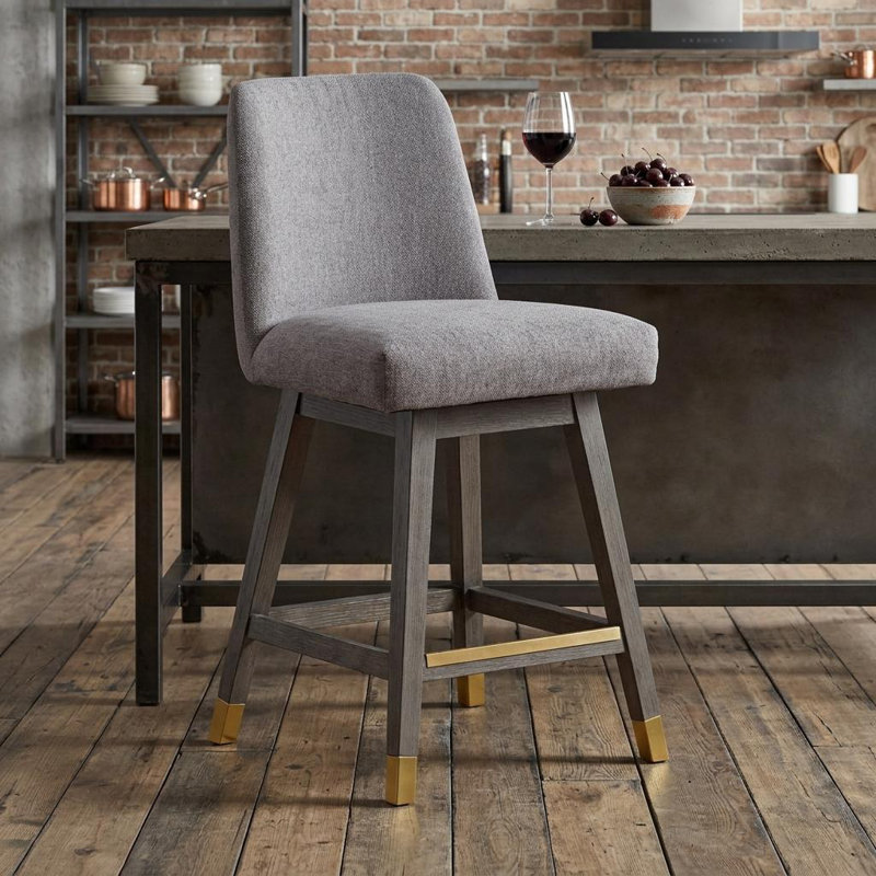 Chaise de bar pivotante 26 po en bois massif taupe et gris