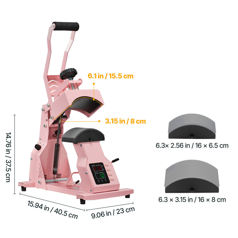 Presse à chaud Hat, avec 2 plateaux interchangeables, contrôle précis de la température et du temps, presse à chapeau pour les projets de repassage et de sublimation HTV, pour casquettes, bandeaux, poignets, masques faciaux, rose