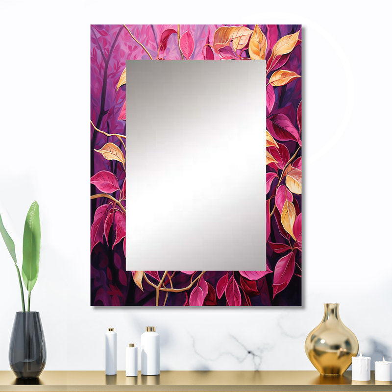 Feuilles dorées et dorées, feuillage charmant - miroir mural unique à feuilles, miroir traditionnel, impression sur métal