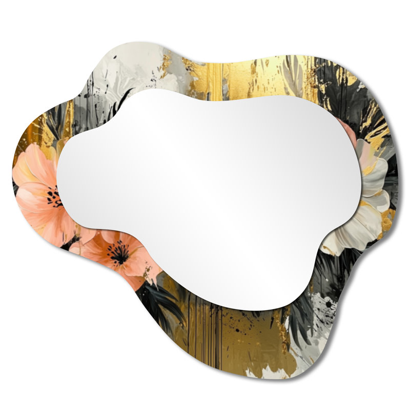 Hibiscus doré dans une symphonie tropicale I - Hibiscus, miroir asymétrique irrégulier, miroir mural traditionnel, imprimé sur métal