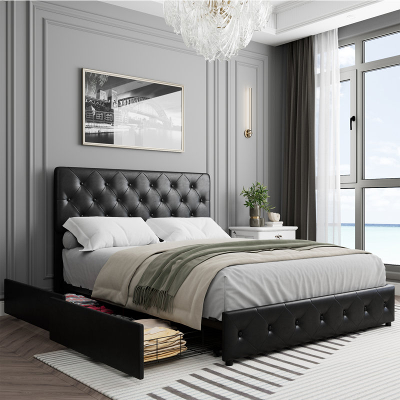 Upholstered Storage Bed, Black, Queen