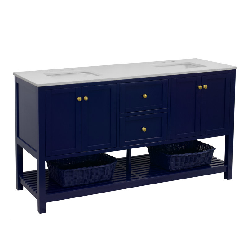 Binne 72'' Double Bathroom Vanity with Top, Royal Blue, Quartz