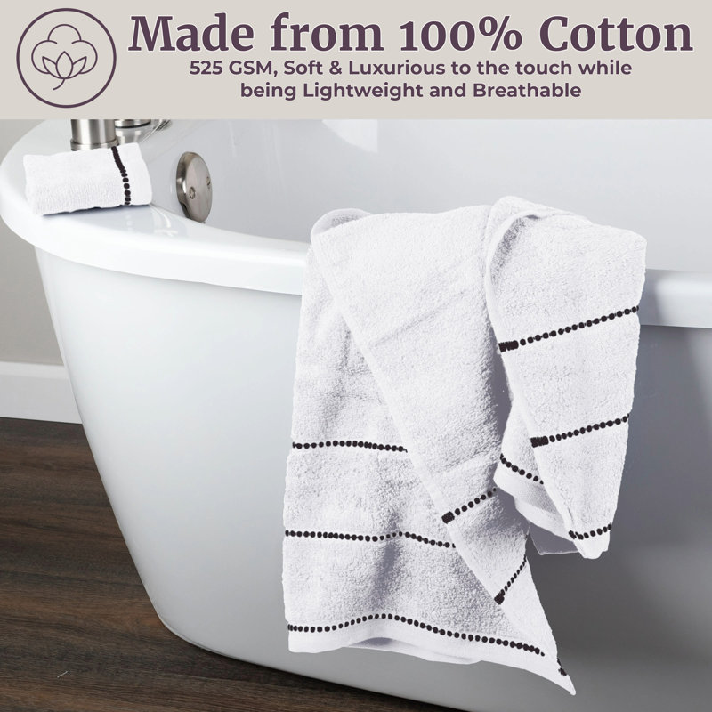 Lavish Home 6 Piece Bathroom Towels Set - 525GSM 100% Cotton Bathroom Essentials - 2 Bath Sheets, 2 Hand Towels, and 2 Wash Cloths for Bath, Shower, Gym, Spa, and Dorm Room (White)
