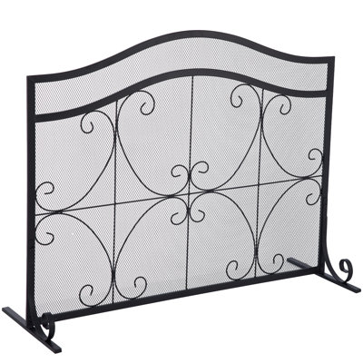 Pare-étincelles de cheminée, 96,5 x 67,3 cm, en fer robuste autoportant avec support, en maille métallique, pince à balai et tisonnier inclus pour la décoration et la protection de votre foyer, noir
