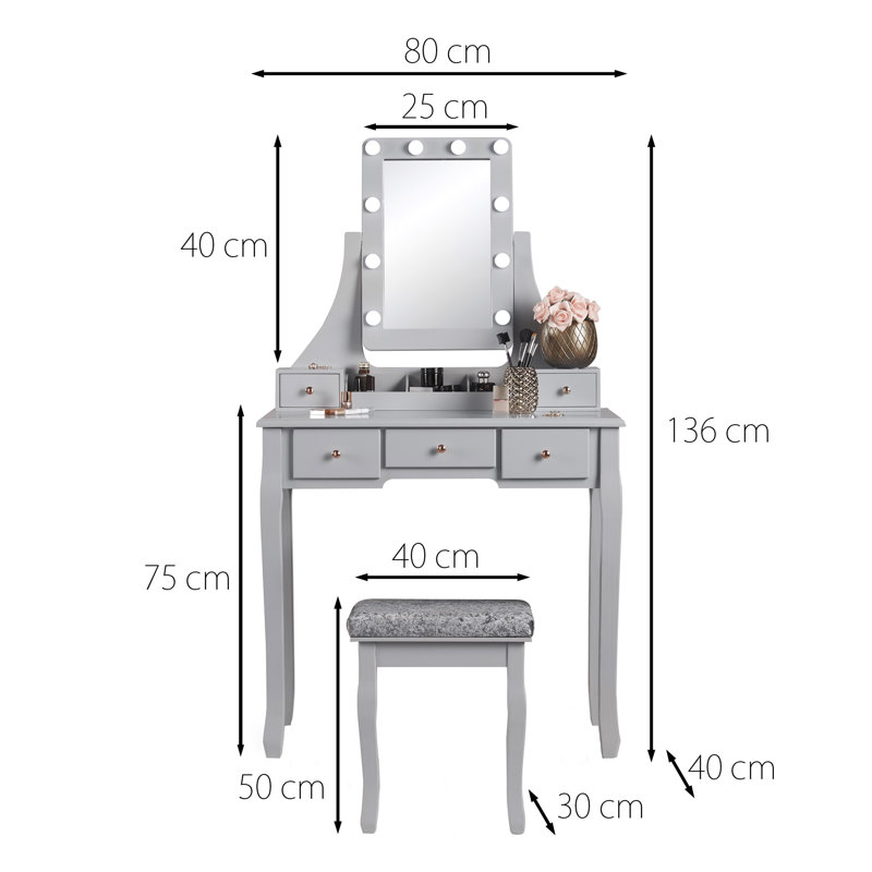 Glassell Dressing Table with Mirror, Grey