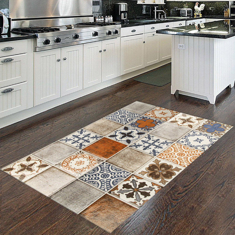 Tapis beige / bleu rectangulaire en polypropylène tissé à plat à la machine, Rectangle 3 pi 11 po x 5 pi 11 po