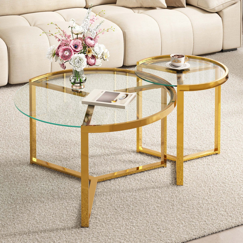 Ensemble de tables basses Modern Modern, Transparent / doré, H 19,6 po x l 31,5 po x P 31,5 po