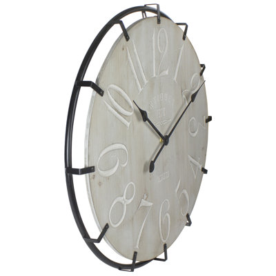 23.5" Black Metal and Wood Country Rustic Round Wall Clock