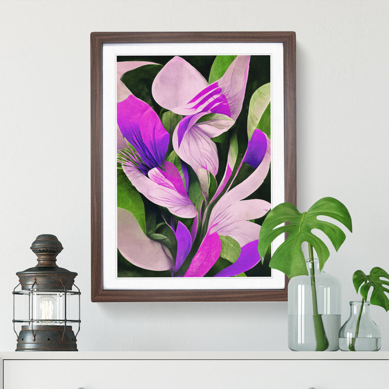 Delicate Abstract Flowers No.2 - Single Picture Frame Print, 64cm H x 46cm W x 2cm D, Walnut
