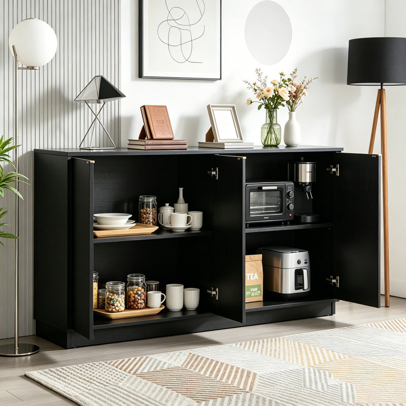 Buffet 63 "à rayures verticales avec rangement, Black