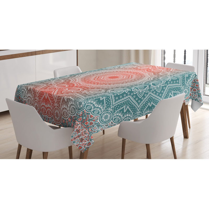 Dining Room Kitchen Tablecloth, Coral/Teal, 90" L x 60" W