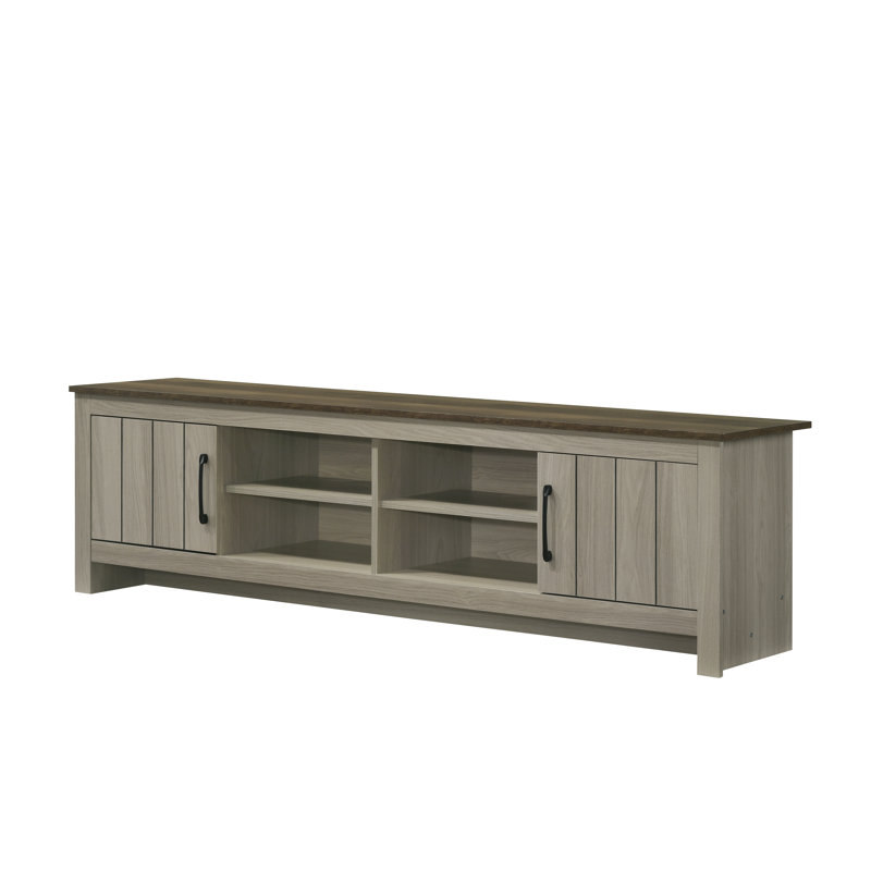Meuble télé en chêne gris 68,5 po avec tablettes et portes d'armoire Nyla