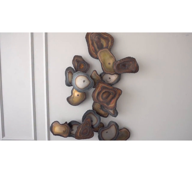 Handcrafted Iron and Brass Wall Sculpture with Flamed Patina