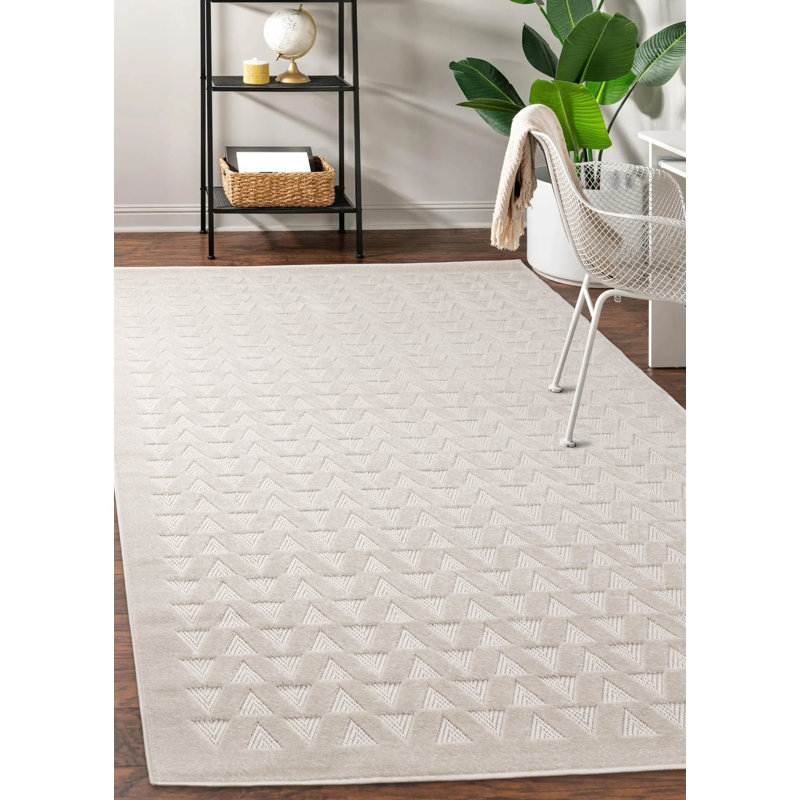 Tapis ivoire à motif géométrique Kahana, Rectangle 5 pi 3 po x 7 pi 7 po