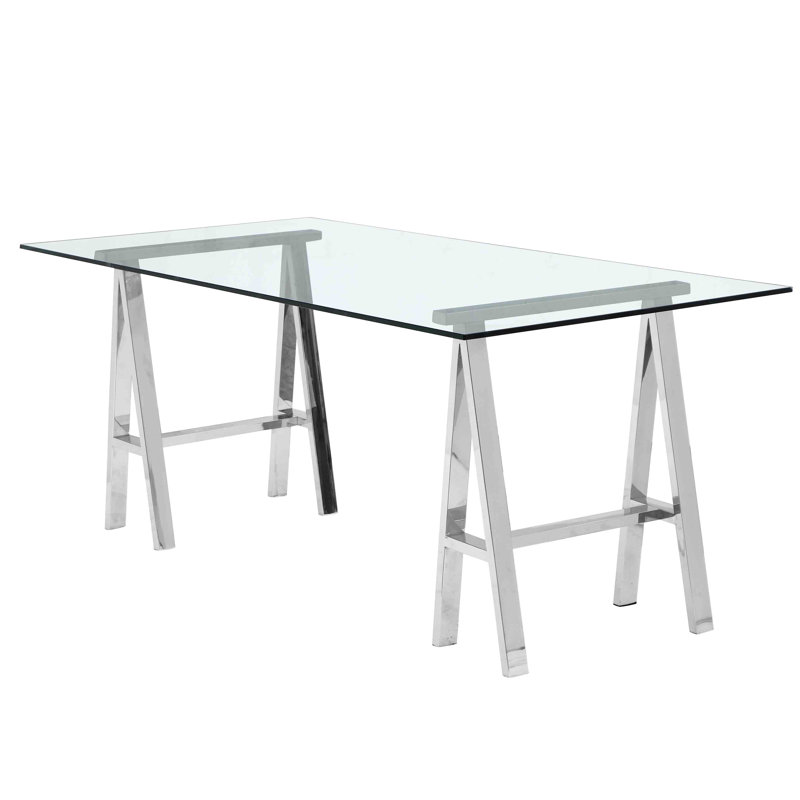 Brady Glass Desk, 30" H x 55" W x 30" D, Silver