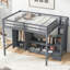 Structure de lit mezzanine avec garde-robe, table de rangement basse et escalier de rangement-1374445757