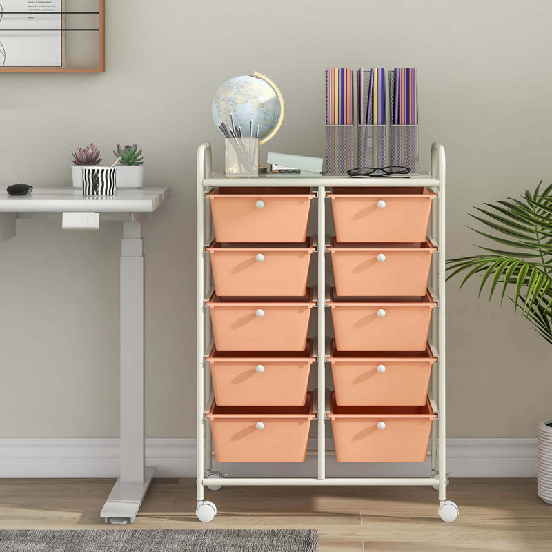 Organisateur de cuisine à 10 tiroirs avec chariot de rangement, Peau rose