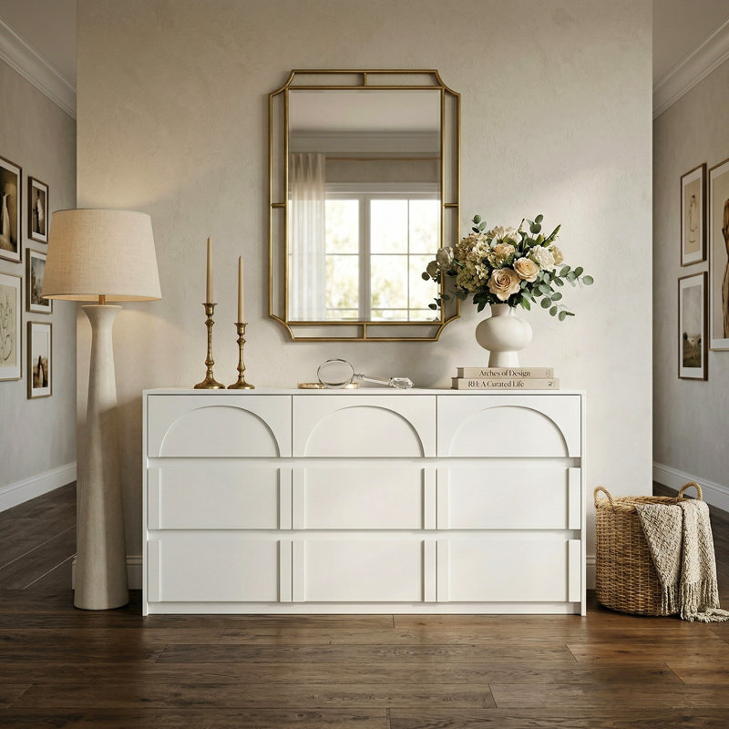 Buffet 9 tiroirs au design élégant, White