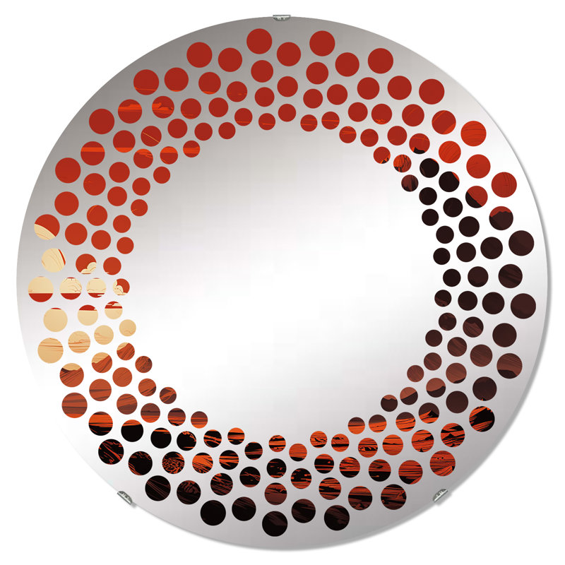 Circle Mirror, 24" H x 24" W, Red And Gray Volcano Landscape II