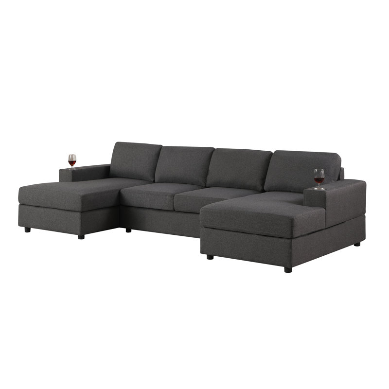 Rachdale Symmetrical Sectional with Chaise, Dark Gray Linen Blend