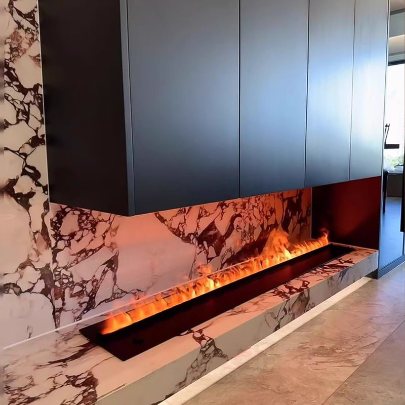 Armoire de foyer intelligente intégrée moderne en métal noir avec lumière simulée, L 59,06 po