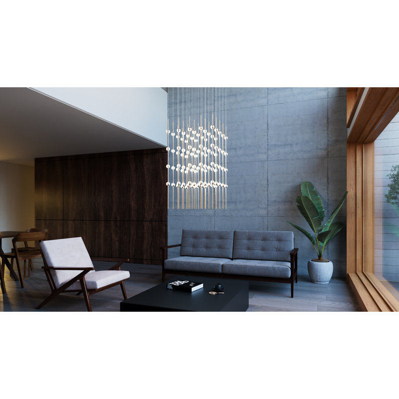 Luminaire suspendu 100 niveaux à DEL Constellation®, Transparent, Laiton satiné, 3000 K