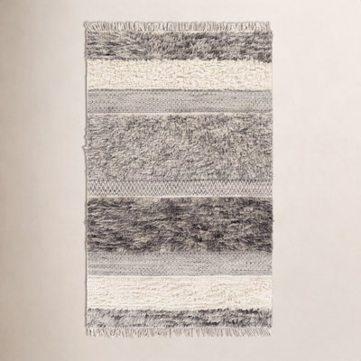 Catalina Cream Gray Flatweave Striped Wool Rug