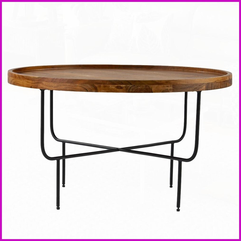 Table basse ronde de style campagne moderne avec bords en forme de plateau et amp; Base en fer Airy pour le salon