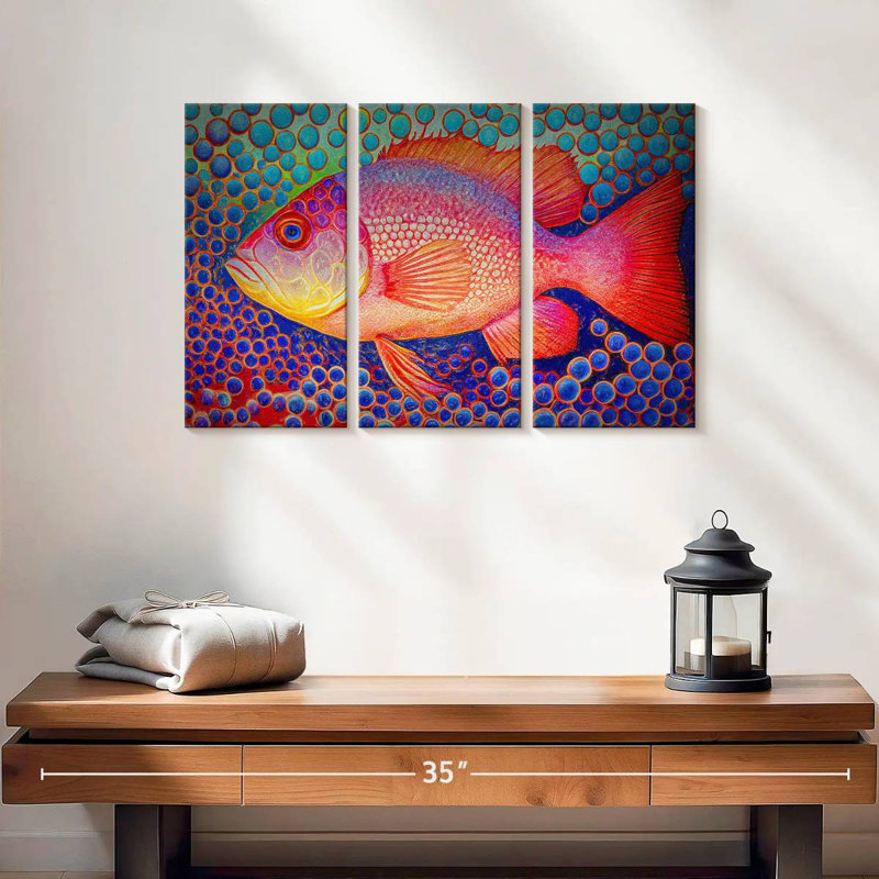Red Snapper Fish And Abstract Bubbles, 24" H x 38" W