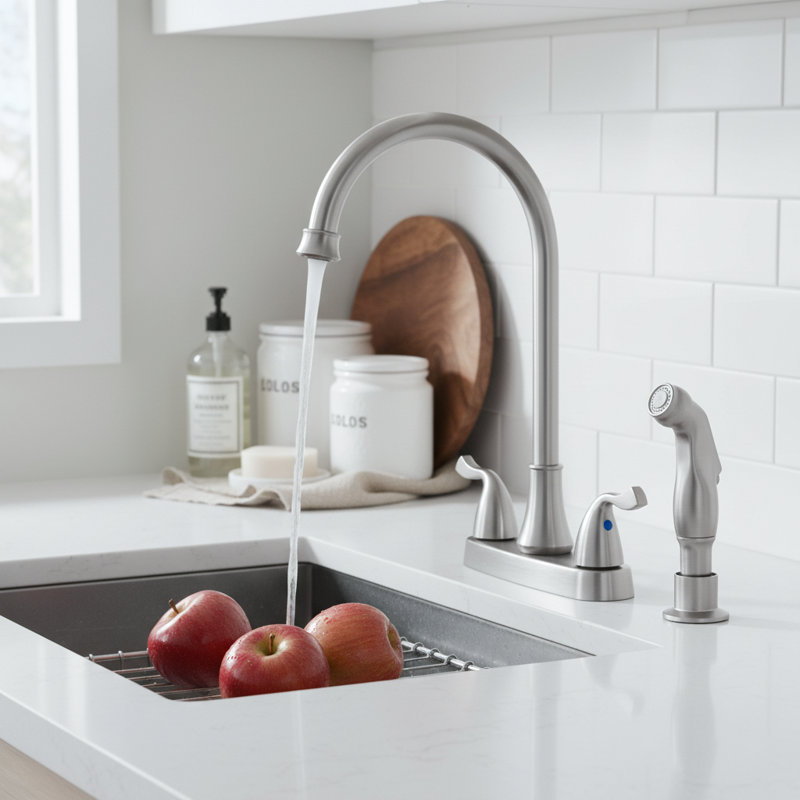 High Arc 2-handle Kitchen Faucet With Pull-out Side Sprayer, 360° Swivel Spout, 4-hole Installation