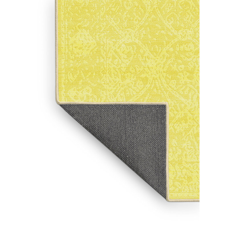 Tapis de zone jaune contemporaine, Rectangle 5 pi x 7 pi