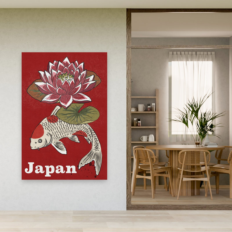 Art mural japonais japonais, H 60 po x l 40 po, Rouge