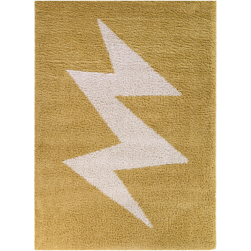 Faraday Yellow and White Lightning Bolt Kids' Rug 4' x 6'