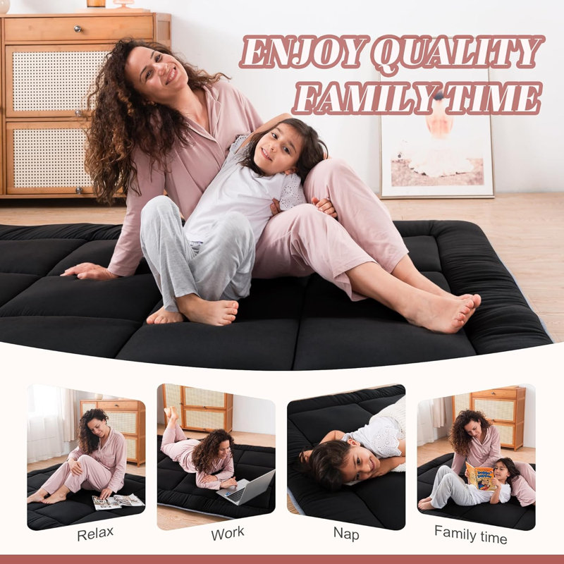 Japanese Floor Mattress Futon Mattress 3" Grey Tatami Mat Shredded Memory Foam Filled Sleeping Pad, Foldable & Portable Roll Up Lounger Camping Bed For Kids And Adult, 80"