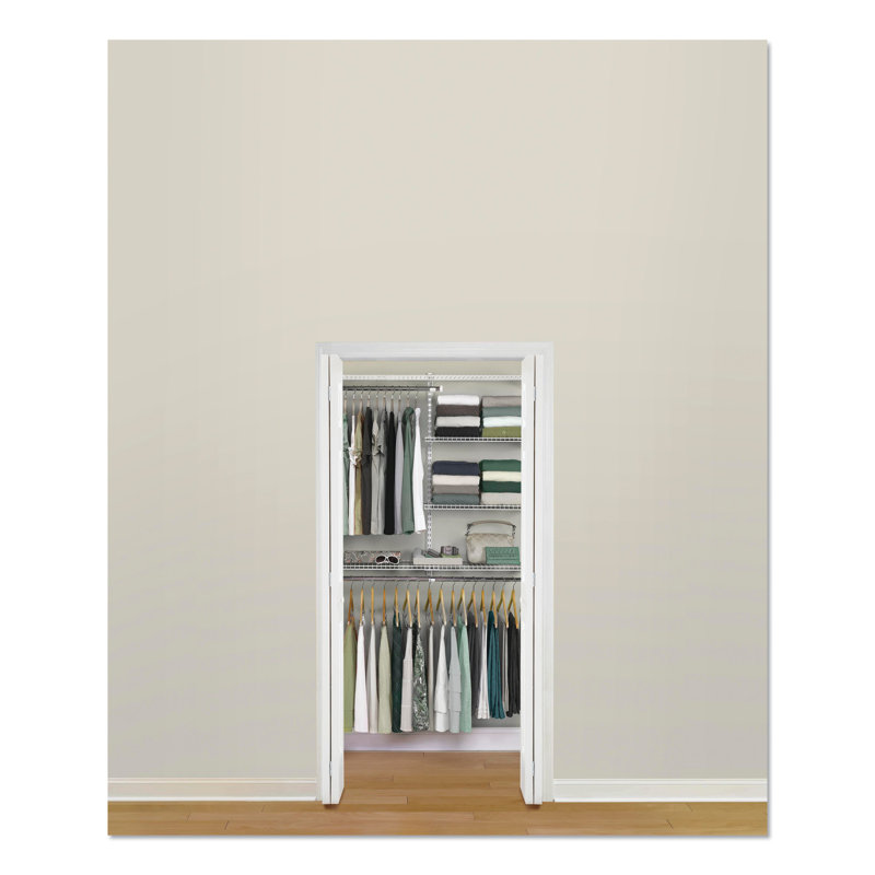 White Adjustable Steel Closet Organizer Kit with Shelves and Rods