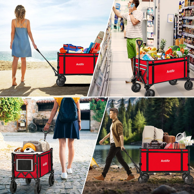 Chariot de chariot pliable avec roues tout-terrain, Rouge