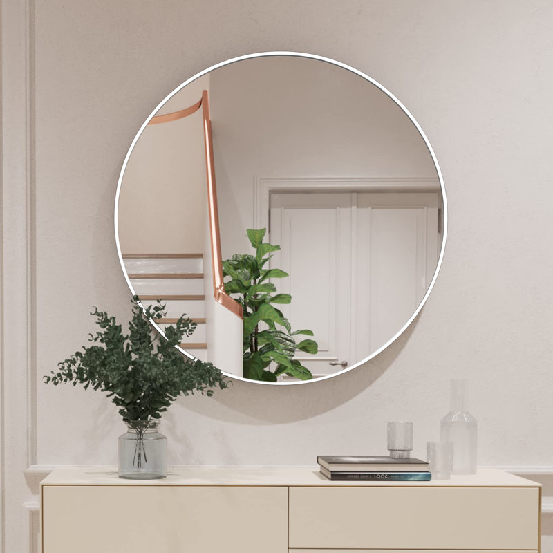 Miroir mural moderne à cadre rond, 36 po x 36 po, Argent