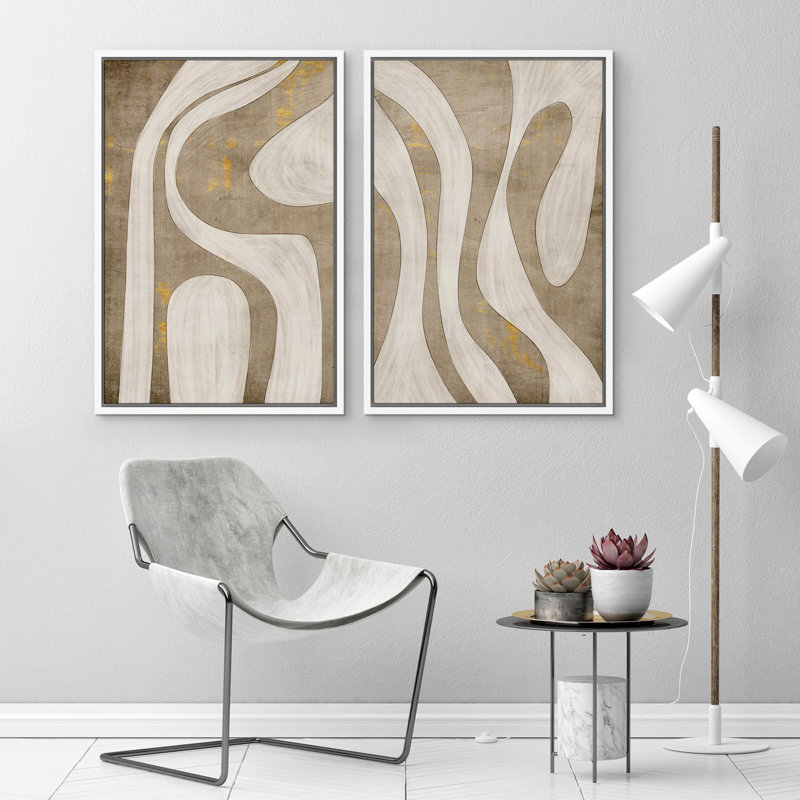 «Mid-Century Women With Jungle Cats», 2 pièces sur toile, Cadre blanc, H 24 po x l 36 po