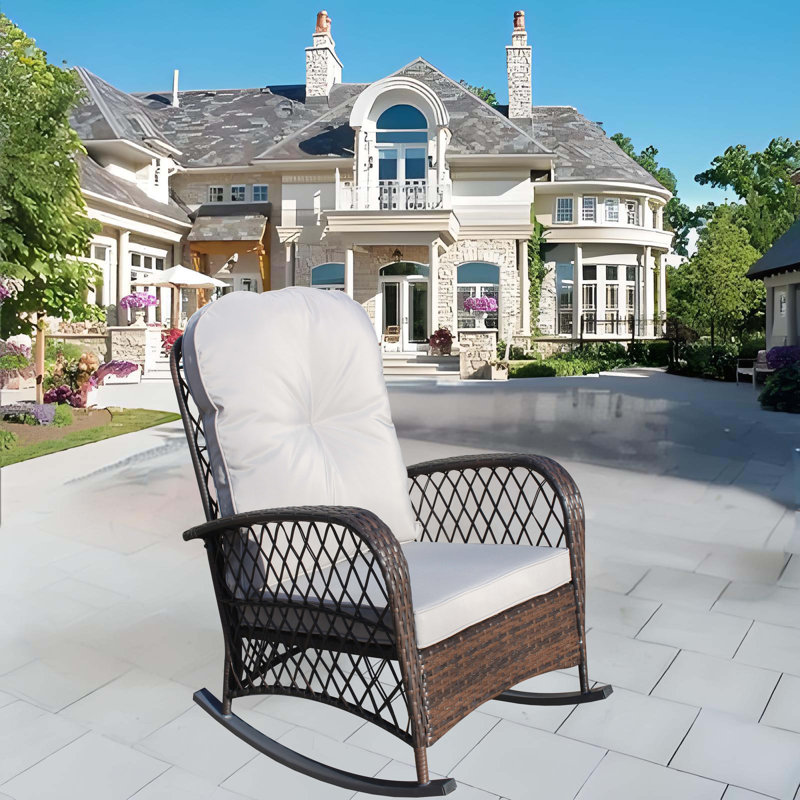 Chaise berçante d'extérieur en osier à assise large, Gris
