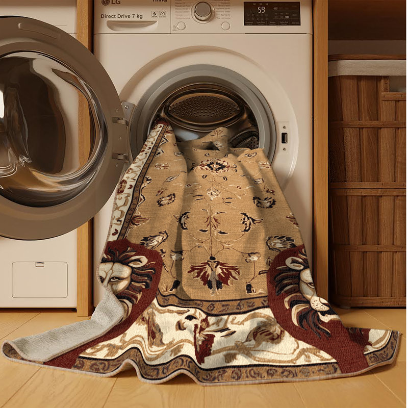 Tapis brun français lavable à la machine, Rond 8 pi