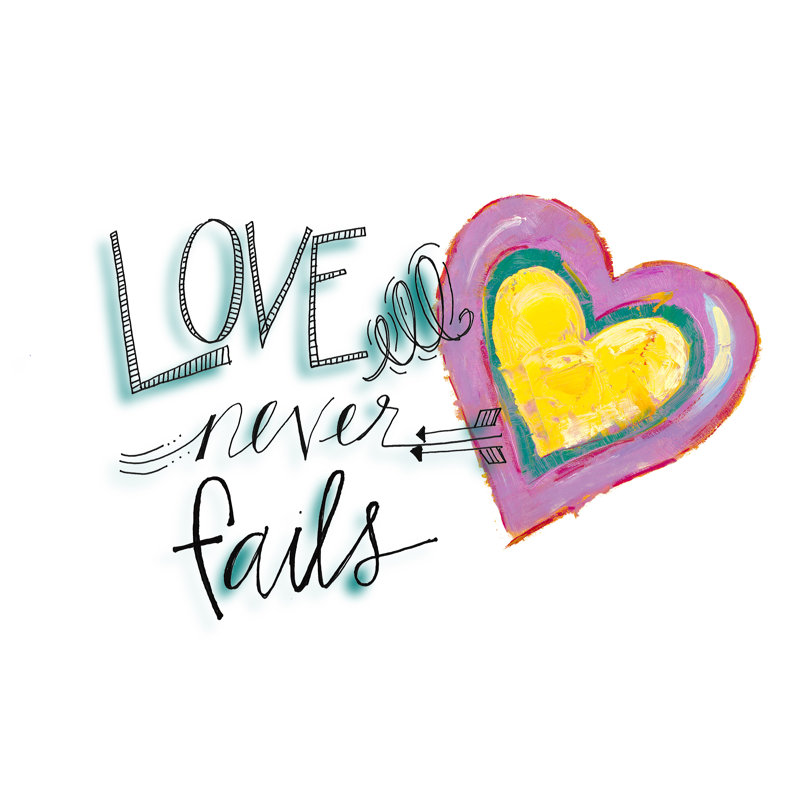 Love Never Fails Hearts - Wrapped Canvas Print, 30cm H x 46cm W x 3.8cm D
