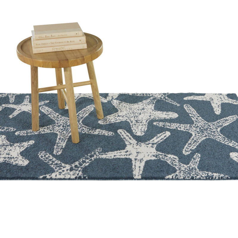 Tapis géométrique bleu / blanc Koski, Tapis de couloir 2 pi 7 po x 7 pi