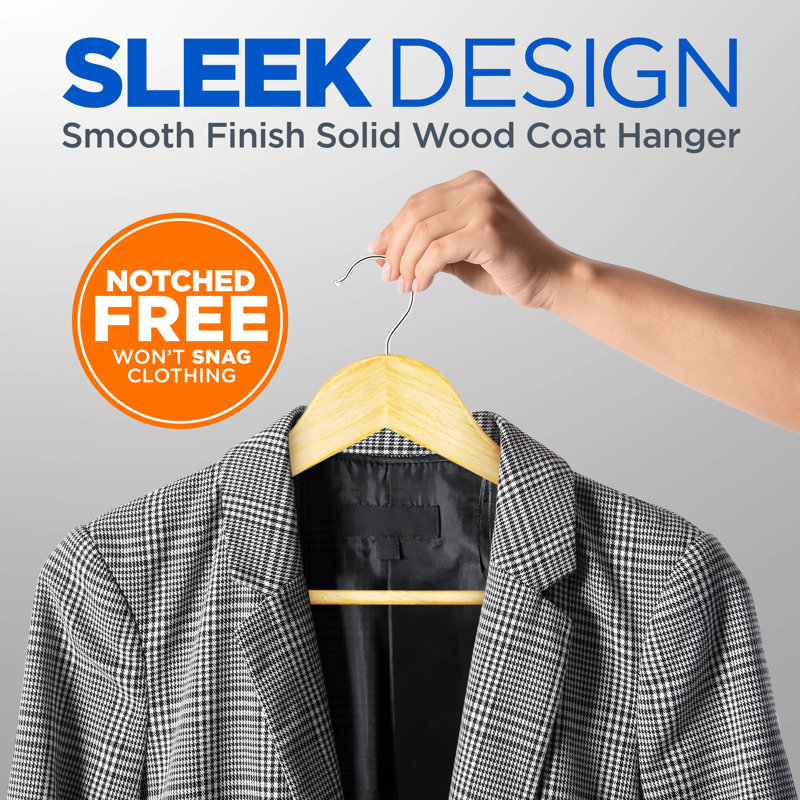 SereneLife 50-Pack Light Brown Wooden Suit Hangers with Non-Slip Notches