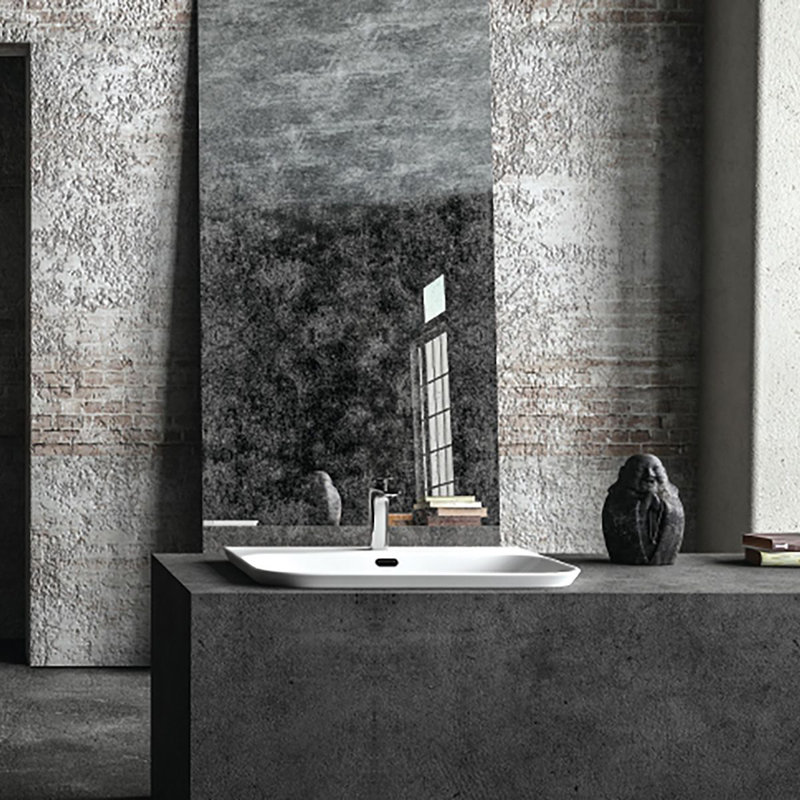 WS Bath Collections Edge 17.7'' Glossy White Ceramic Rectangular Bathroom Sink with Overflow, Single Hole