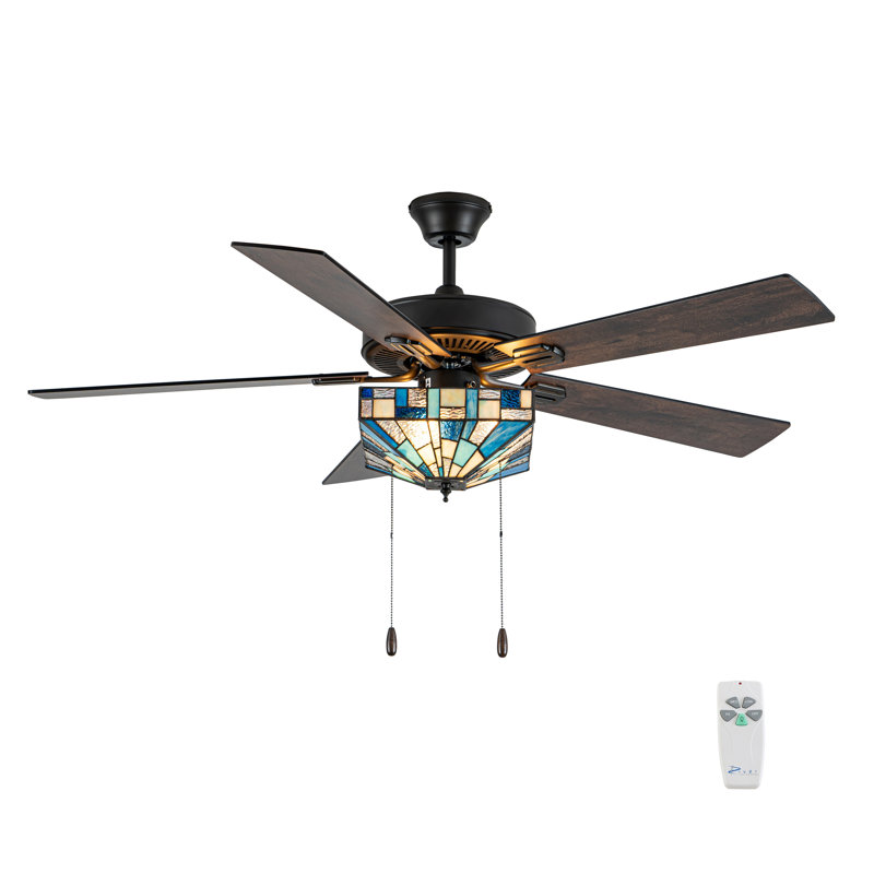 52"W Kyle Indoor Stained Glass Ceiling Fan With Remote Control
