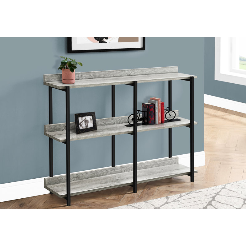 Console étroite avec 3 rangements gris et noir, parfaite pour le salon