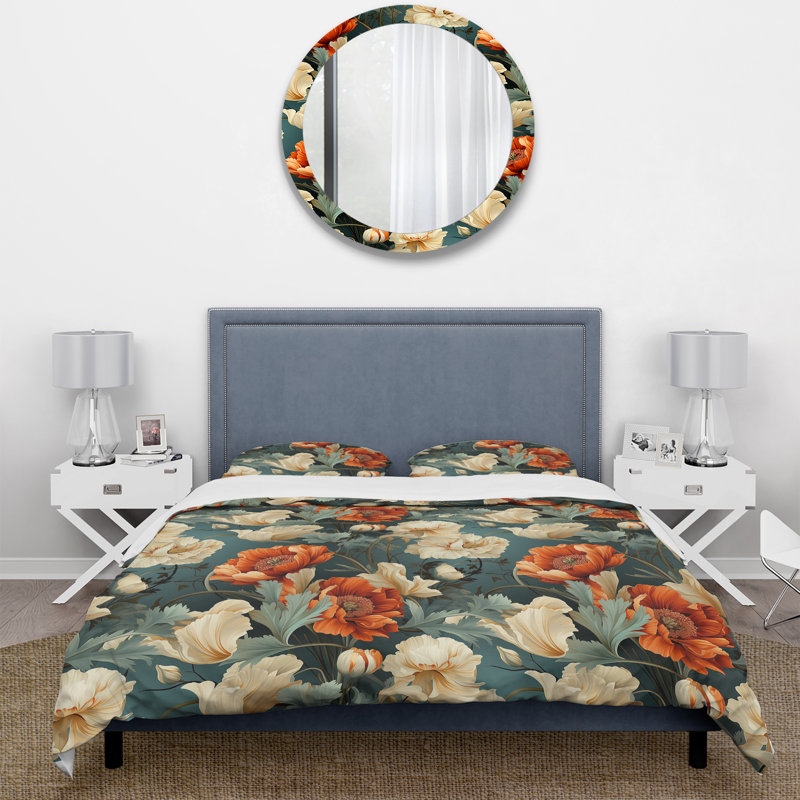 Ensemble de housse de couette Coral and Beige Poppy Bliss Meadow I - Floral