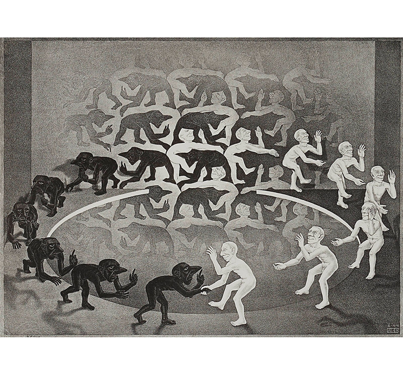 «Encounter» par M.C.Escher, toile tendue avec châssis, H 17 po x l 24 po