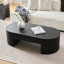 Table basse ovale de style Mid-Century moderne en bois noir avec tiroir de rangement pour le salon